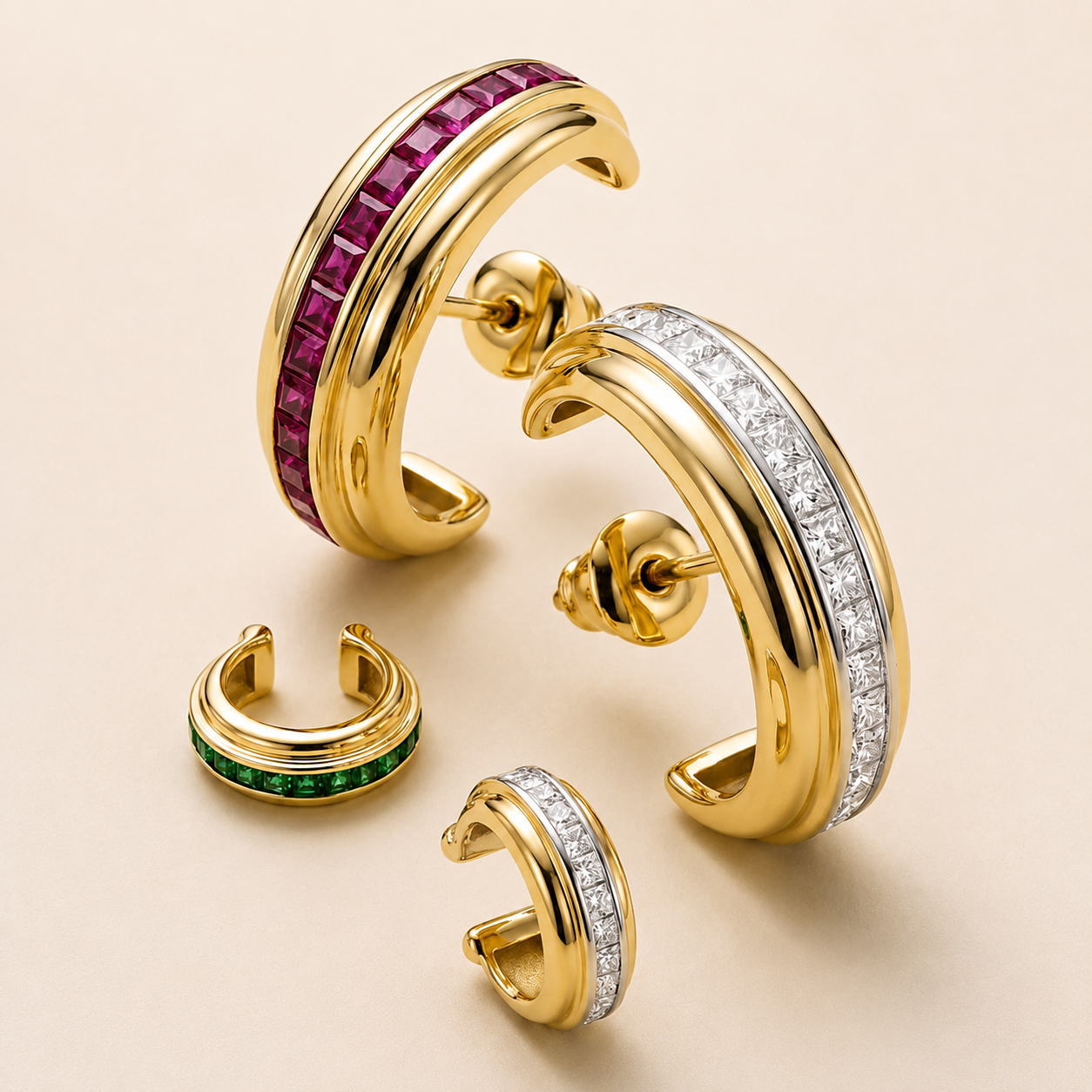 Luxury Gold Multicolor Gemstone Hoop Earrings & Ear Cuffs