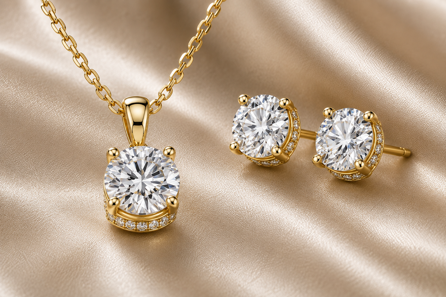 Elegant Diamond Pendant & Stud Earring Set