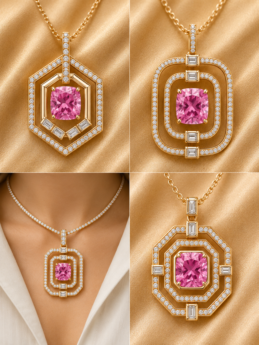 Geometric Diamond Pendant Necklace