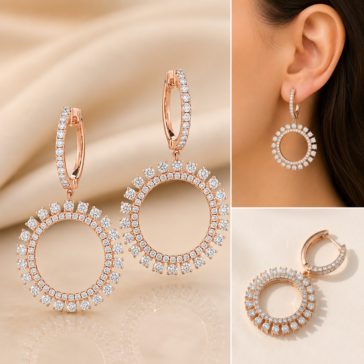 Diamond Halo Hoop Drop Earrings