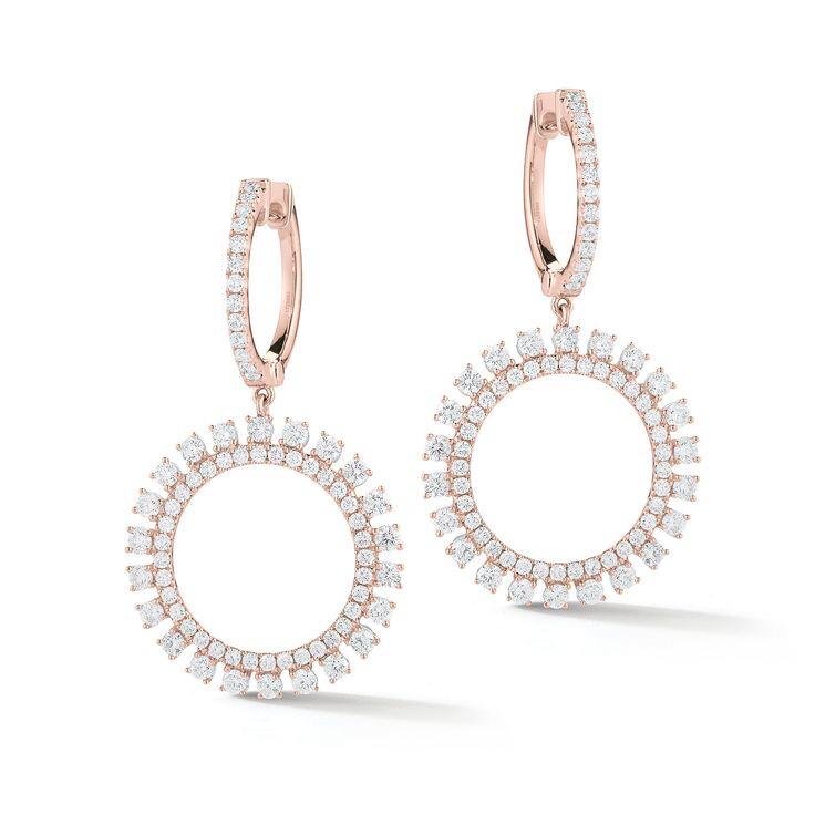 Diamond Halo Hoop Drop Earrings