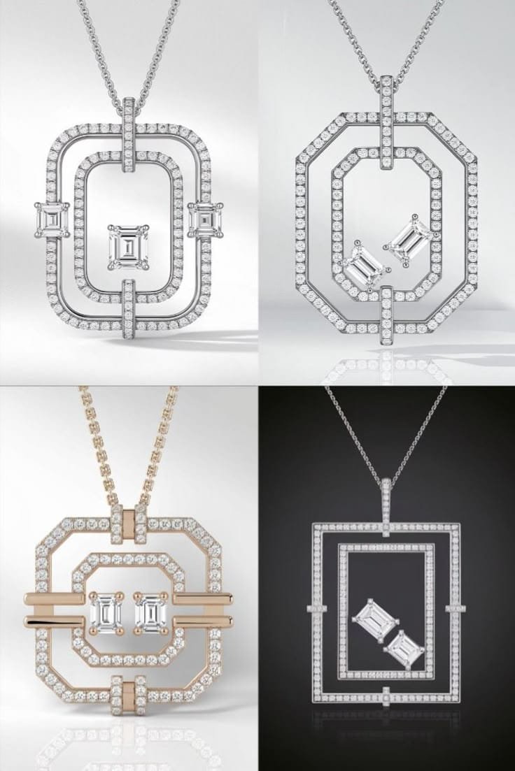 Geometric Diamond Pendant Necklace