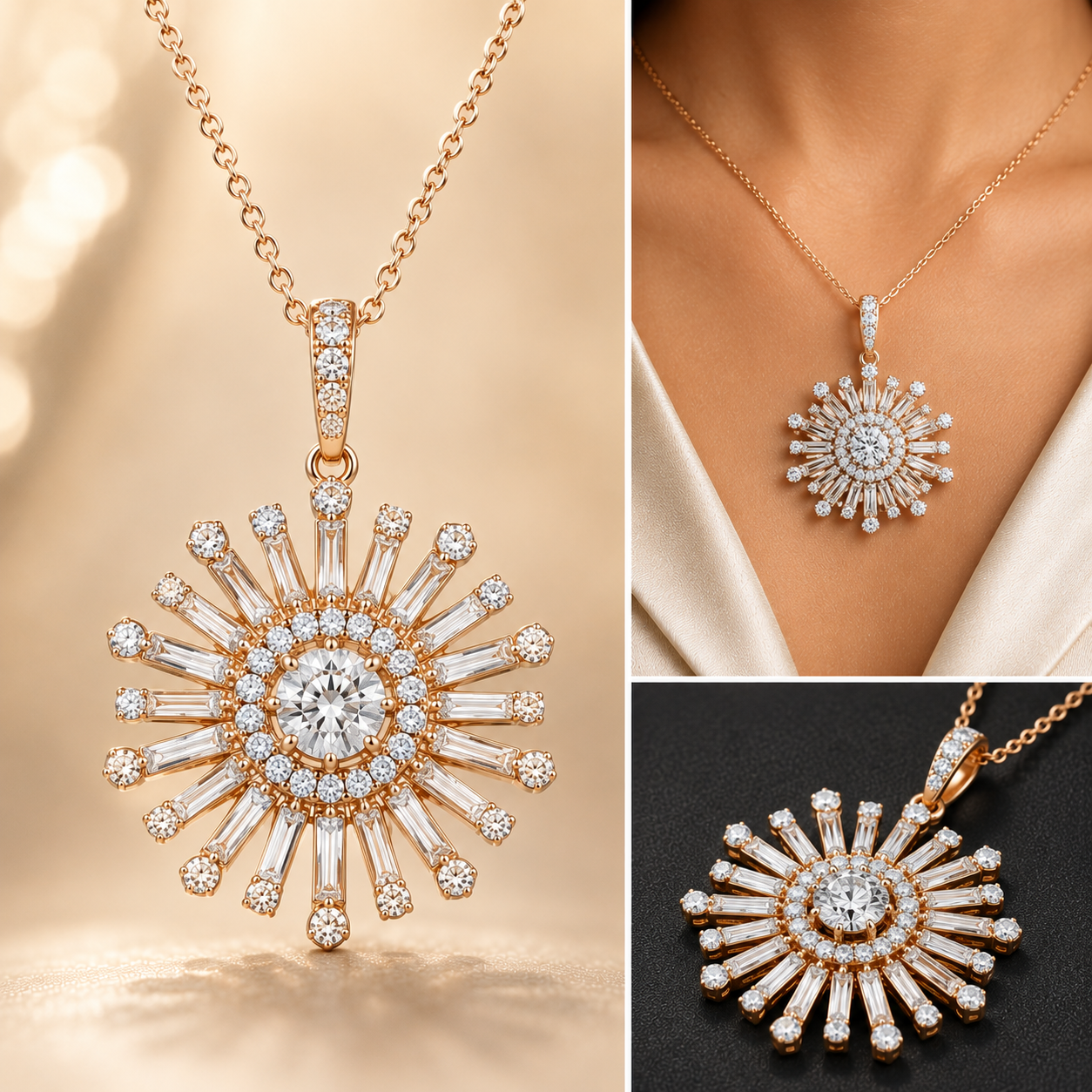 Radiant Sunburst Diamond Pendant